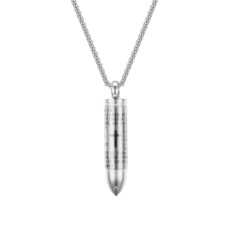 New 3 Colors Mens Titanium Stainless Steel Cross Prayer Scripture Bullet Pendant Necklace Openable Personalized for Men Jewelry Wholesale