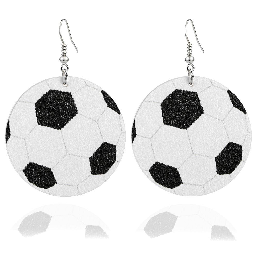 New Fashion Statement Sports Style 3D Basketball Football Tennis Rugby Printed Pendant Earring Creative Leather Charms Earring for woman