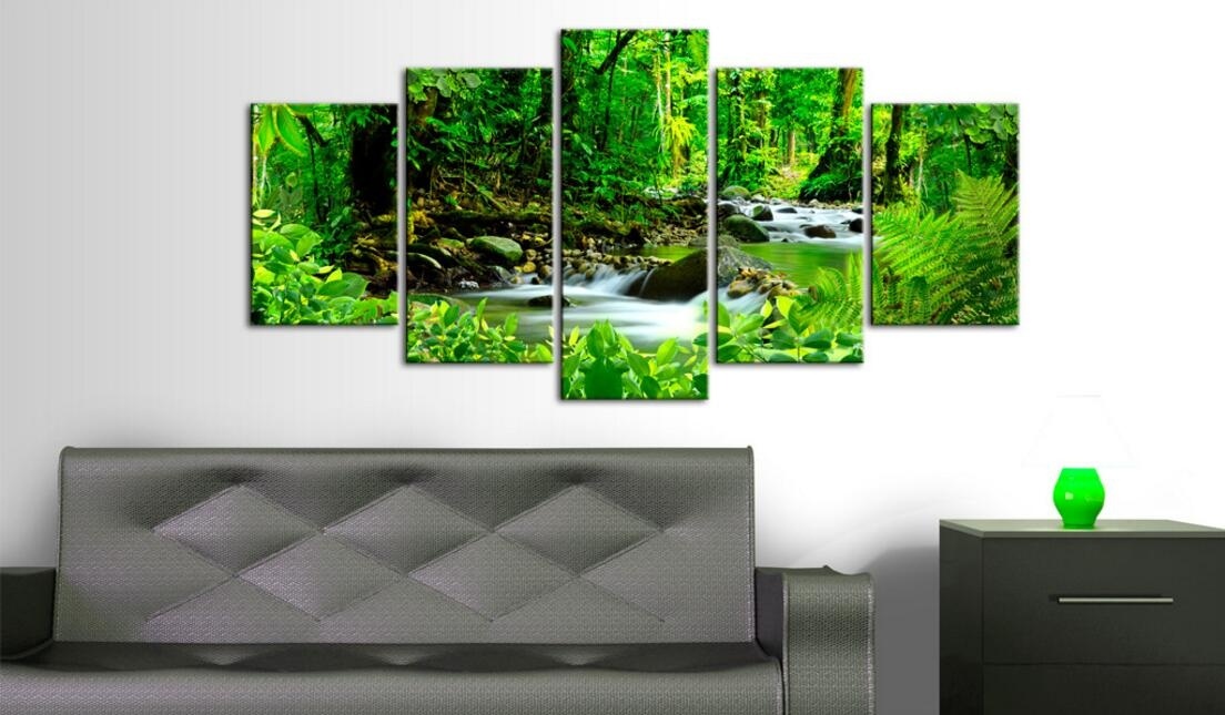 ( No Frame)5PCS/Set Modern Mighty Jungle Geen Landscape Art Print Frameless Canvas Painting Wall Picture Home Decoration