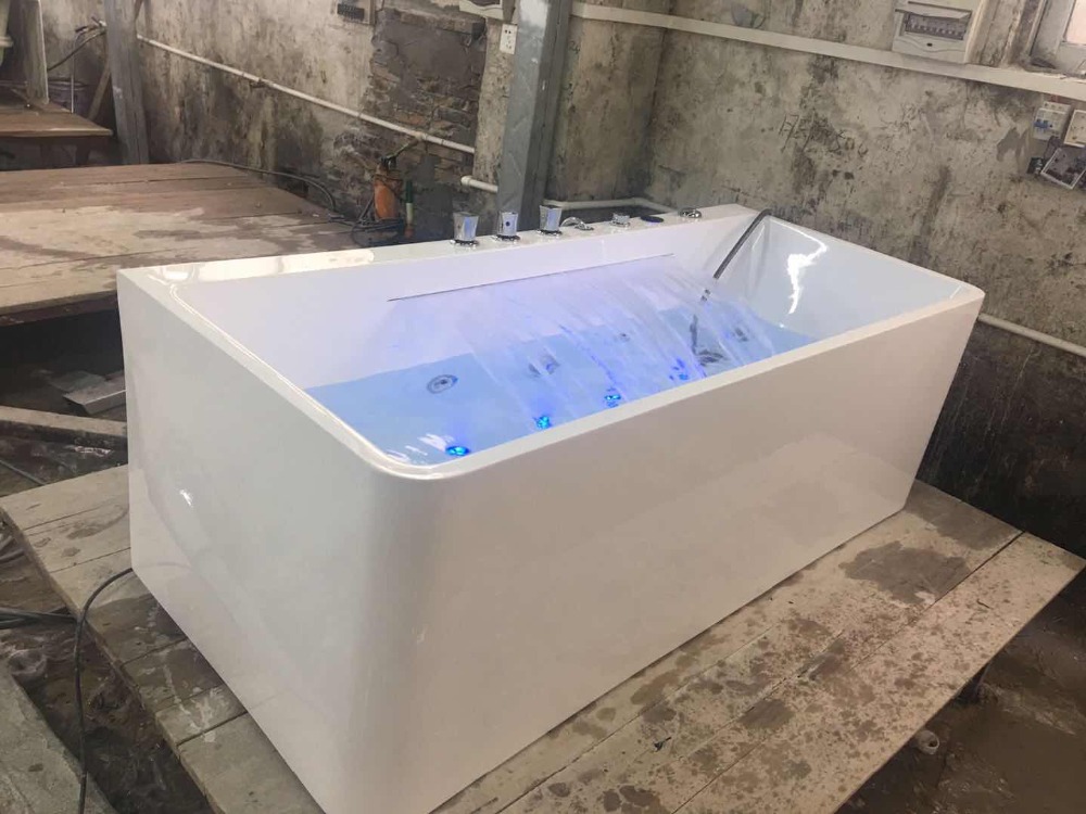 1700mm Whirlpool Waterfall Bathtub Acrylic Hydromassage Surfing Colourful LED Lights Tub NS1107-1