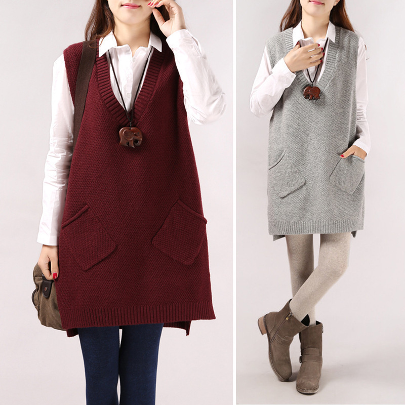 Faux Fur Long Sweater Dress Side Pocket Loose Knitted Base V Neck Sleeveless Female Vest Spring New Clothes Casual Wear, Beige 
Faux Fur Long Sweater Dress Side Pocket Loose Knitted Base V Neck Sleeveless Female Vest Spring New Clothes Casual Wear, Beige