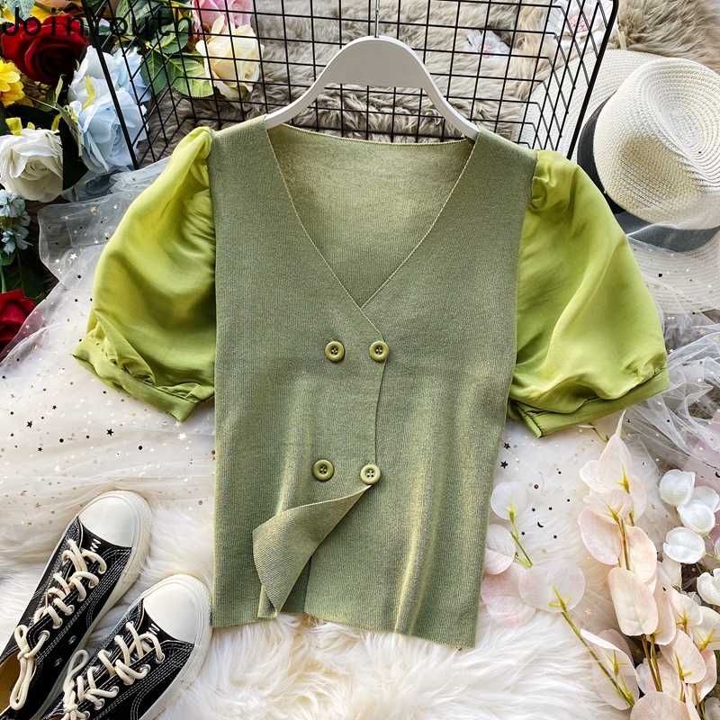 Joinyouth Double Breasted Knitted Patch Chiffon Tops 2020 Summer Puff Short Sleeve V-neck Blouse Korean Slim Short Blusas 59413, Black
Joinyouth Double Breasted Knitted Patch Chiffon Tops 2020 Summer Puff Short Sleeve V-neck Blouse Korean Slim Short Blusas 59413, Black