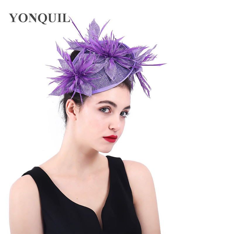2018 New lavender imitation Sinamay Fascinators Elegant Ladies feather Floral Hat hairclips Wedding Party Derby Hair Accessories
2018 New lavender imitation Sinamay Fascinators Elegant Ladies feather Floral Hat hairclips Wedding Party Derby Hair Accessories