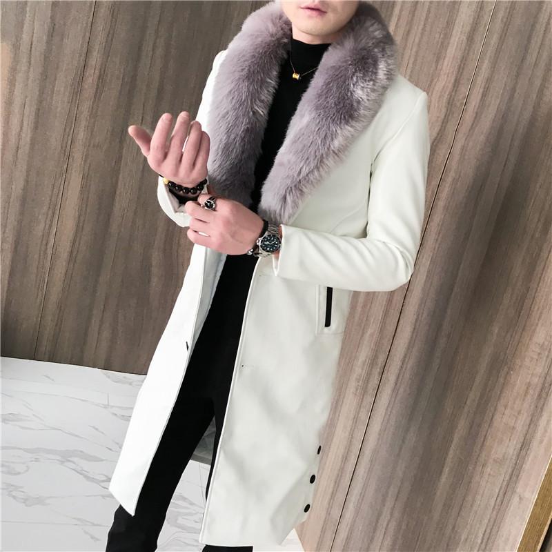 Fashion Long Fur Coat Leather Jackets Mens Leather Trench Coats With Big Fur Collar Collar Detachable Gabardina Hombre