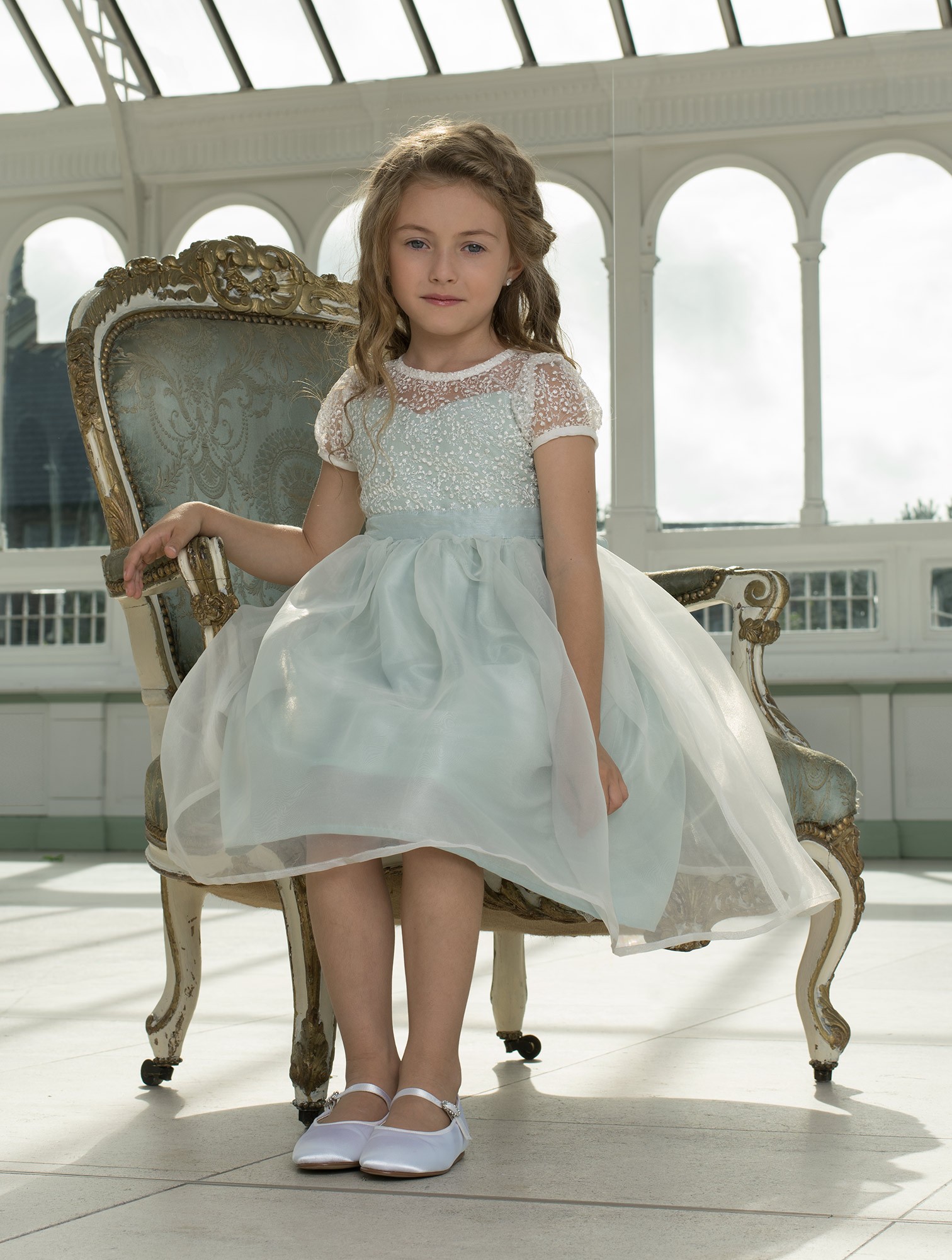 Princess Tulle Lace Girls' Pageant Dress Flower Girls Beading Knee Length Birthday Gowns Kids Formal Party Wear First Communion Dress