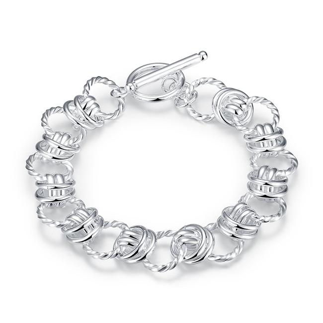 Hot sale best gift 925 silver Double circle TO bracelet DFMCH072, brand new fashion 925 sterling silver plated Chain link bracelets
