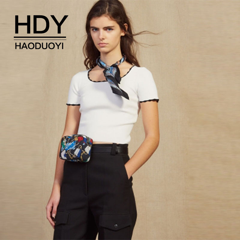 HDY Haoduoyi Summer Solid Personality Simple Casual White Knit Edge Contrast Color Slim Round Neck Short Sweater
HDY Haoduoyi Summer Solid Personality Simple Casual White Knit Edge Contrast Color Slim Round Neck Short Sweater