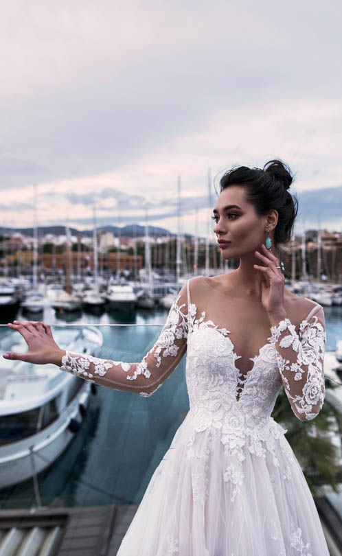 nora naviano beach wedding dresses long sleeve lace appliques sweep train boho bridal gowns plus size robe de marie