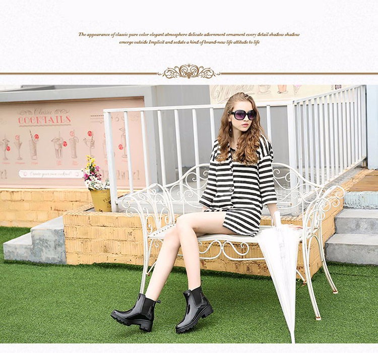 Hot Sale-Women Rain Boots Ladies Elastic Band Solid Ankle Rubber Flat Heel Waterproof Charm Rainboots 2016 New Fashion Design PVC Fashion