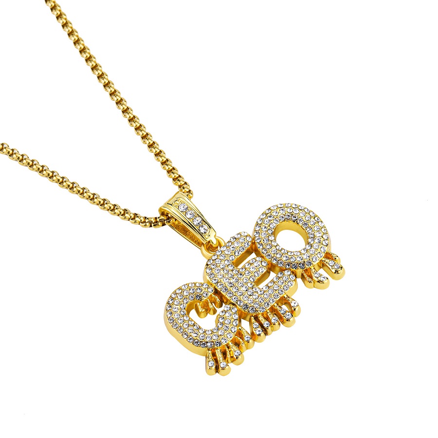 Fashion Men Charm Rhinestone Letters Iced Out Pendant Designer Necklaces Hip Hop Rap Jewelry 18K Gold Plated 70cm Long Chain Necklace For Mens
Fashion Men Charm Rhinestone Letters Iced Out Pendant Designer Necklaces Hip Hop Rap Jewelry 18K Gold Plated 70cm Long Chain Necklace For Mens