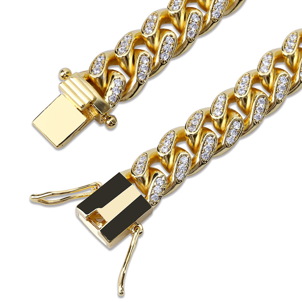 Iced Out CZ Zircon Miami Cuban Link Chain Bracelet 10mm 14mm 18mm Rapper New 18k Gold Plated Mens Hip Hop Punk Rock Curb Chains Jewelry Gifts for Boys