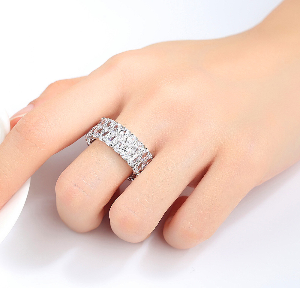 Choucong Brand New Sparkling Luxury Jewelry 925 Sterling Silver Pear Cut White Topaz Double CZ Diamond Gemstones Party Women Wedding Ring
