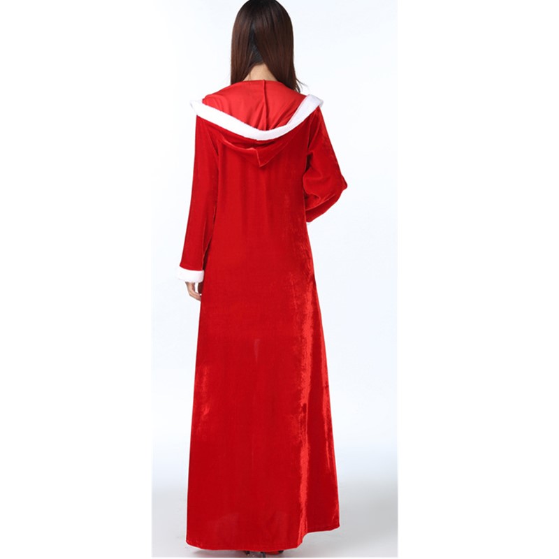 3pcs Set Women Bandeau Dress Long Maxi Hooded Cloak and Belt Belt Velvet Christmas Costume Ms. Santa Claus Cosplay Club Night Party Outfit