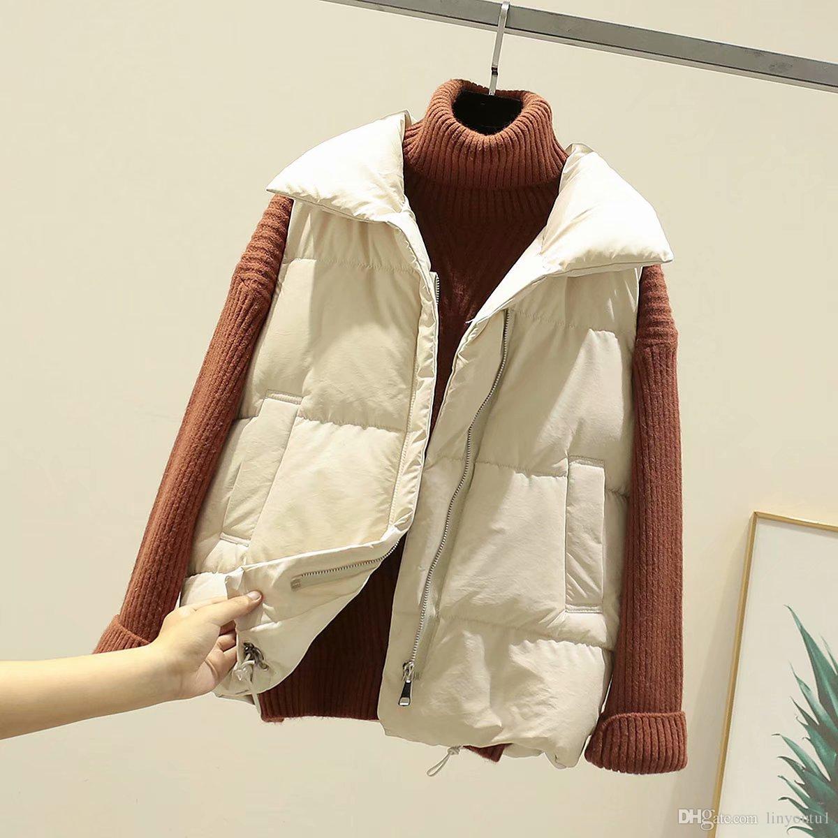 Cotton Coat Outwear Winter Vest Thick Section Keep Warm Vest Coat Turn-down Collar Solid Cold Season Coat Women's Clothing