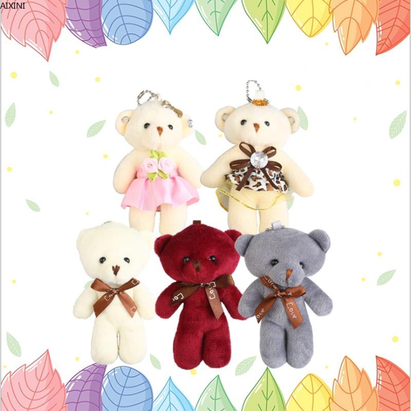 10pcs/Lot Mini Plush Keychain for Girl Cute Bear Key Chain Toy for Children Lovely Plush Toy Tool Doll Soft Present Birthday Gift Bag Charm
