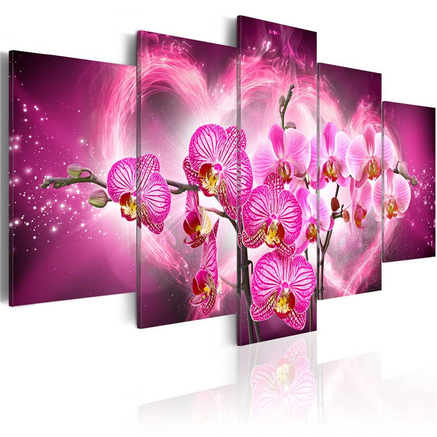 5 Pcs Picture Home Decoracion Canvas Wall Oil Painting Flower Pictures for Living Room Modern Heart Orchid Paintings (No Frames)