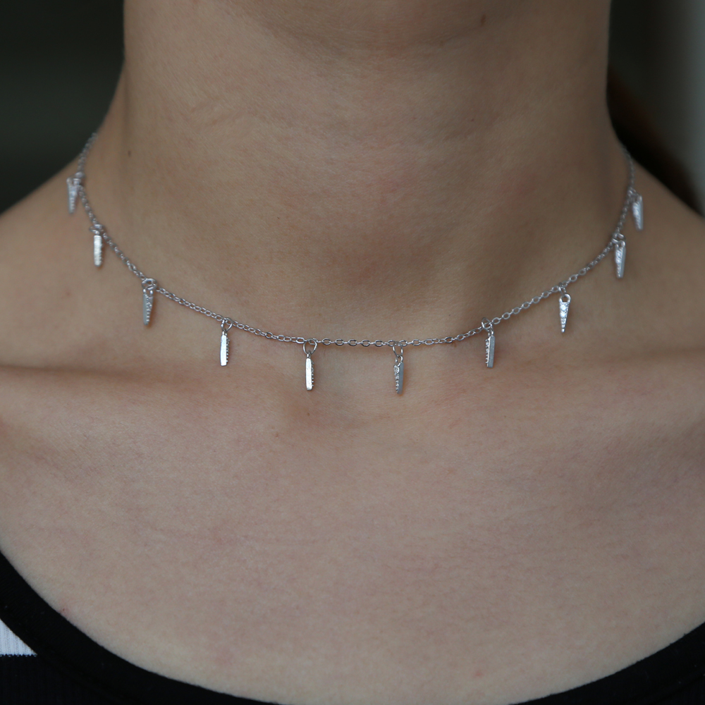 Wholesale-cz spike charm necklace statement necklaces 925 sterling silver fine jewelry european fashion women jewelry