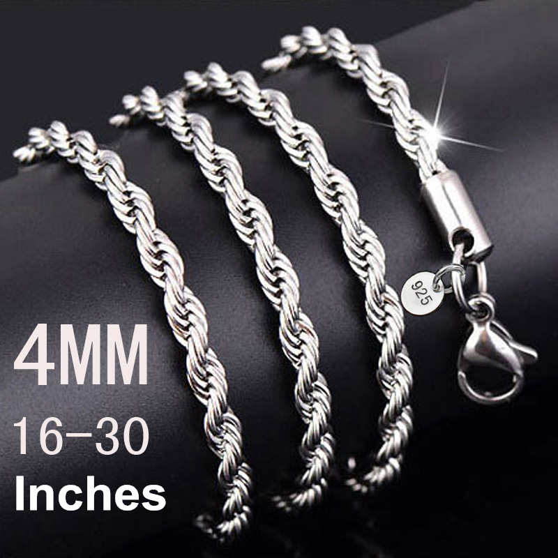 925 Stamp Rope Chains 4mm Sterling Silver Plated Necklaces for Women Men Fashion Trend DIY Jewelry Accesories 16'' 18''
925 Stamp Rope Chains 4mm Sterling Silver Plated Necklaces for Women Men Fashion Trend DIY Jewelry Accesories 16'' 18''