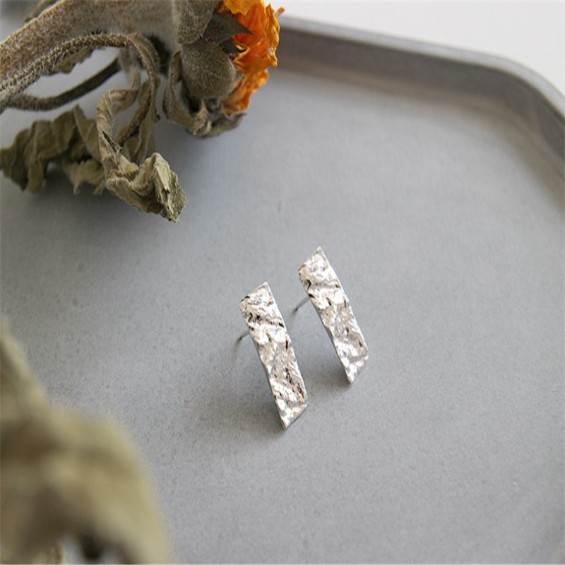 Sterling Silver 925 Jewelry New Wedding Band 100% 925 Sterling Silver Irregular Rectangle Stud Earrings For Women Students