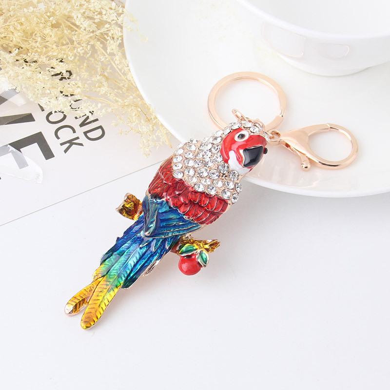 10Pcs/lot Keychain Creative Fashion Rhinestone Bird And Parrot Crystal Pendant Keyring Chain Key Ring Holder For Cars Backpack Handbag