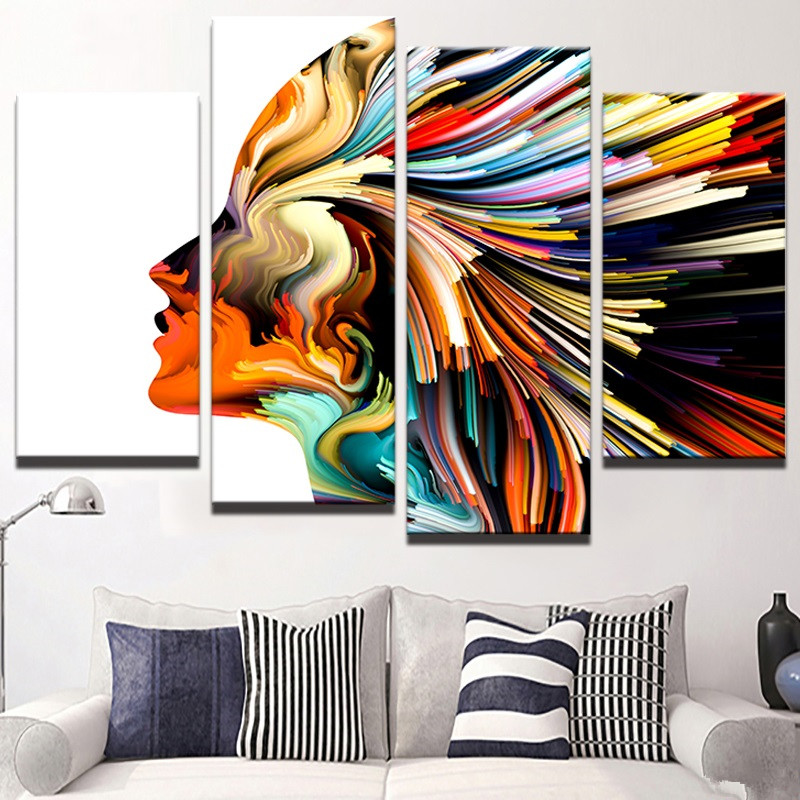 

Abstract Colorful Woman Hair Unframed Painting Modern Canvas Wall Art Home Decor HD Printed Pictures 4 Panels Poster
