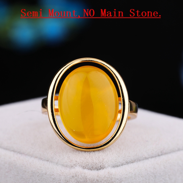 925 Sterling Silver 14x18mm Oval Cabochon Semi Mount Engagement Wedding Ring fit Amber Agate Opal Lapis Lauzli Turquoise Setting