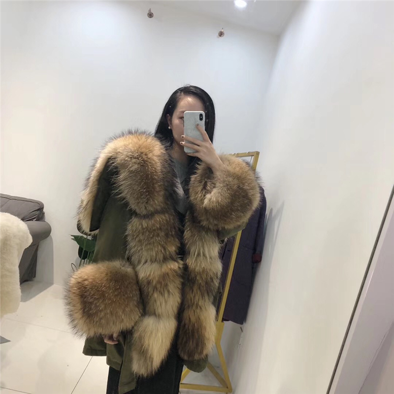 Winter Women's Coat Real Raccoon Fur Collar Parka White Duck Down | Streetwear Fashion B4
