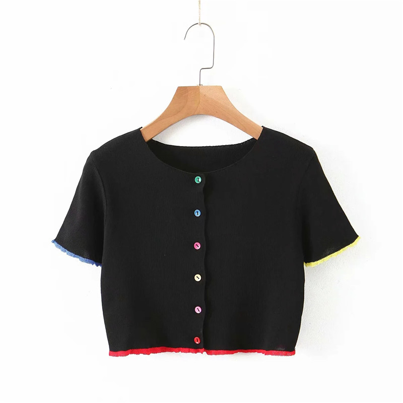 Women Fashion Black&White Knitted Tops 2020 Summer-Spring Women Colorful Single Breasted Shirt Female O-neck Short Sleeve Blouse
Women Fashion Black&White Knitted Tops 2020 Summer-Spring Women Colorful Single Breasted Shirt Female O-neck Short Sleeve Blouse