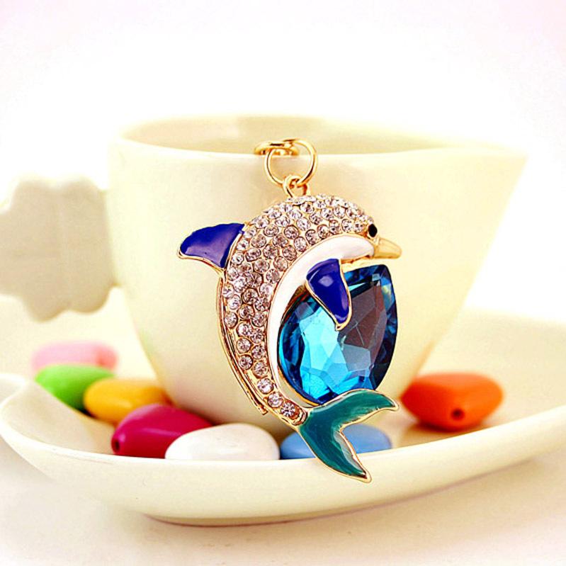 Dolphin Key Chain Colorful Drip Oil Rhinestone Animal Keychain Pendant Car Accessories Gold Tone Lobster Clasp Keys Ring Holder 3pcs