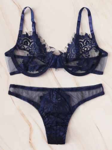 Bras Sets 2Pcs Women Sexy Lace Bralette Set Ladies See-through Lingerie Bra And Panties Brief Woman Underwear 3 Colors