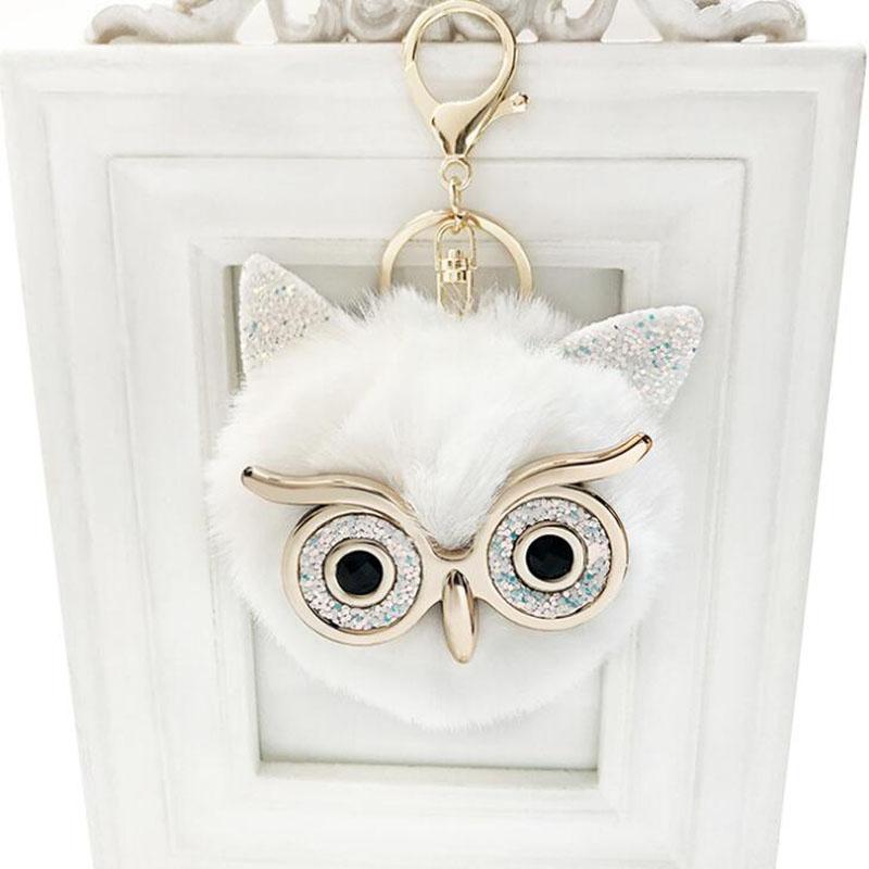 10pcs/Lot Girls Jewelry Key Chains Fashion Owl Fluffy Cute Key Ring Party Gift Car Decorations for Women Bags Pendant Ornament