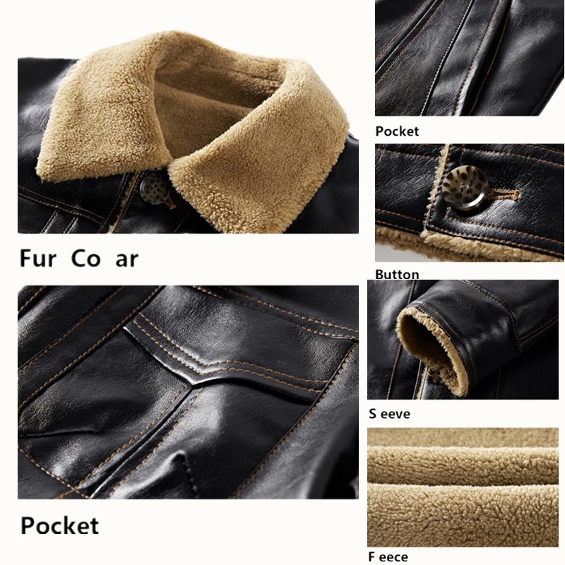 Winter PU Leather Jackets Mens Brand Clothing Thermal Outerwear Men fur Collar Jacket Male Plus Thick Warm Fleece Coats