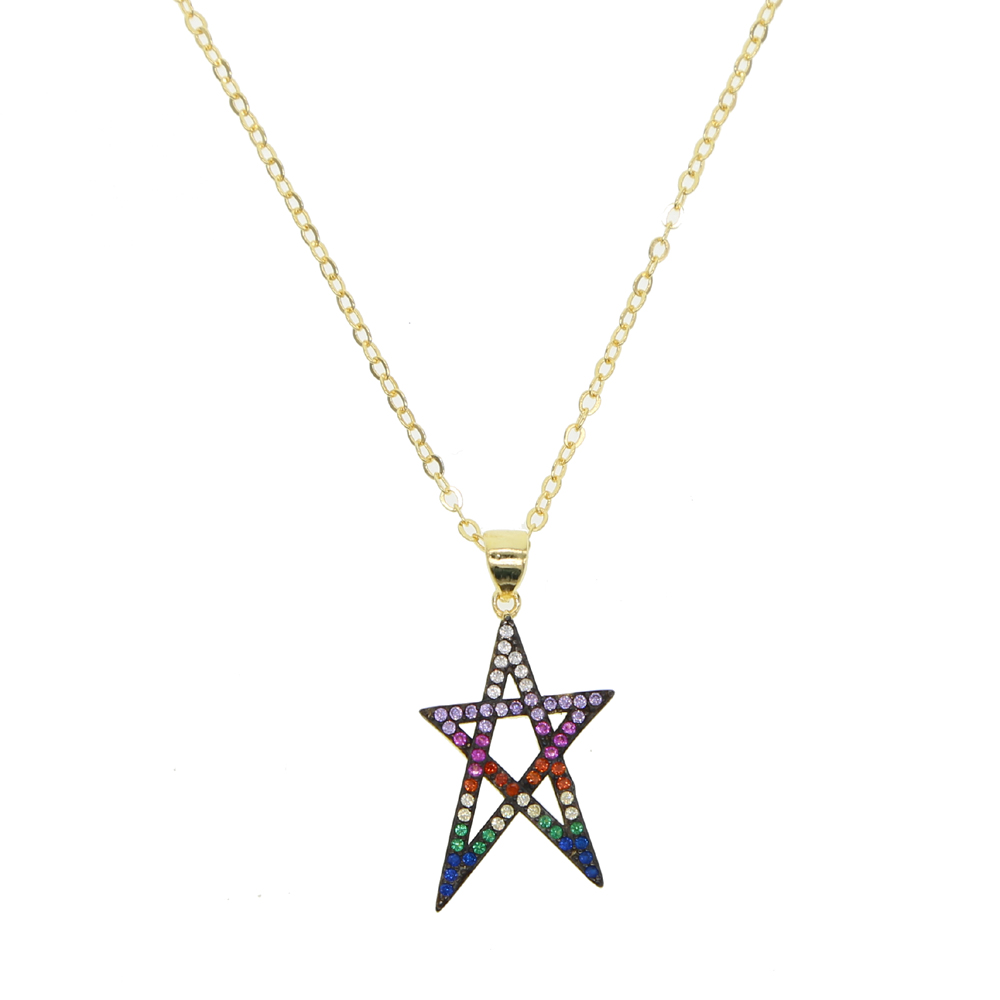 GOLD Plated rainbow star pendant necklace for women european classic star of david design rainbow color collar