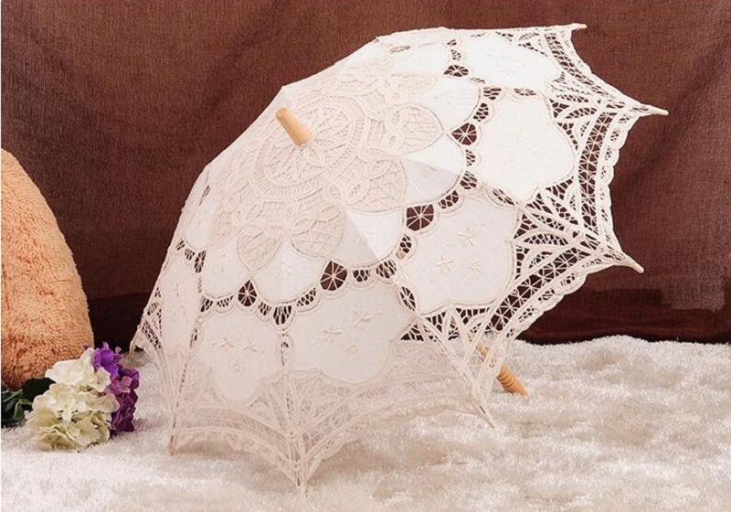 68cm Long handle lace Umbrellas Handmade Art wedding Bridesmaid gifts Embroidery Wedding Umbrella parasol Romantic Bridal photograph