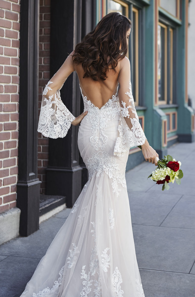 Lace Elegant Mermaid Backless Wedding Dresses Sheer Bateau Neck Long Sleeves Bridal Gowns Sweep Train Tulle Robe De Marie