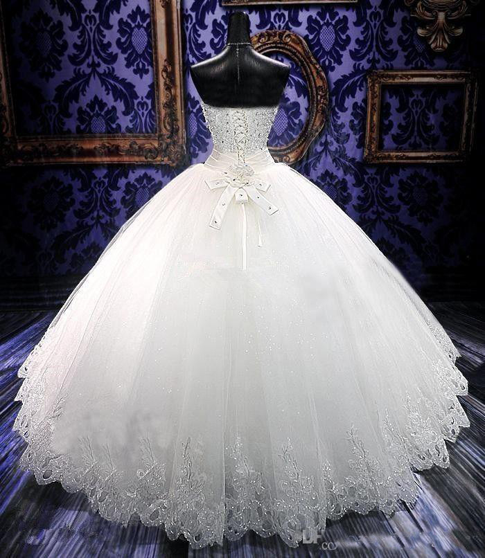 Real Photoes Bling Bling Crystal Wedding Dresses Back Bandage Tulle Appliques Floor Length Ball Gown Wedding Dresses Bridal Gowns