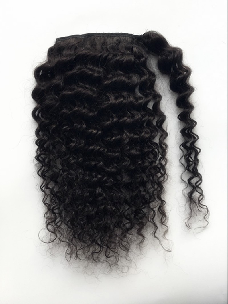 Soft Human Hair ponytail wavy curly pony tail hairpiece kinky curly drawstring horsetail brazilian remy hair 8A GRADE 120g semless sleek