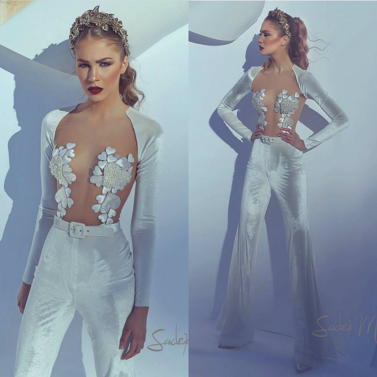 2019 Fashion Illusion Jumpsuits Prom Dresses Sheer Jewel Neck Velvet Long Sleeves Pant Suits Party Wear Gorgeous Evening Gowns