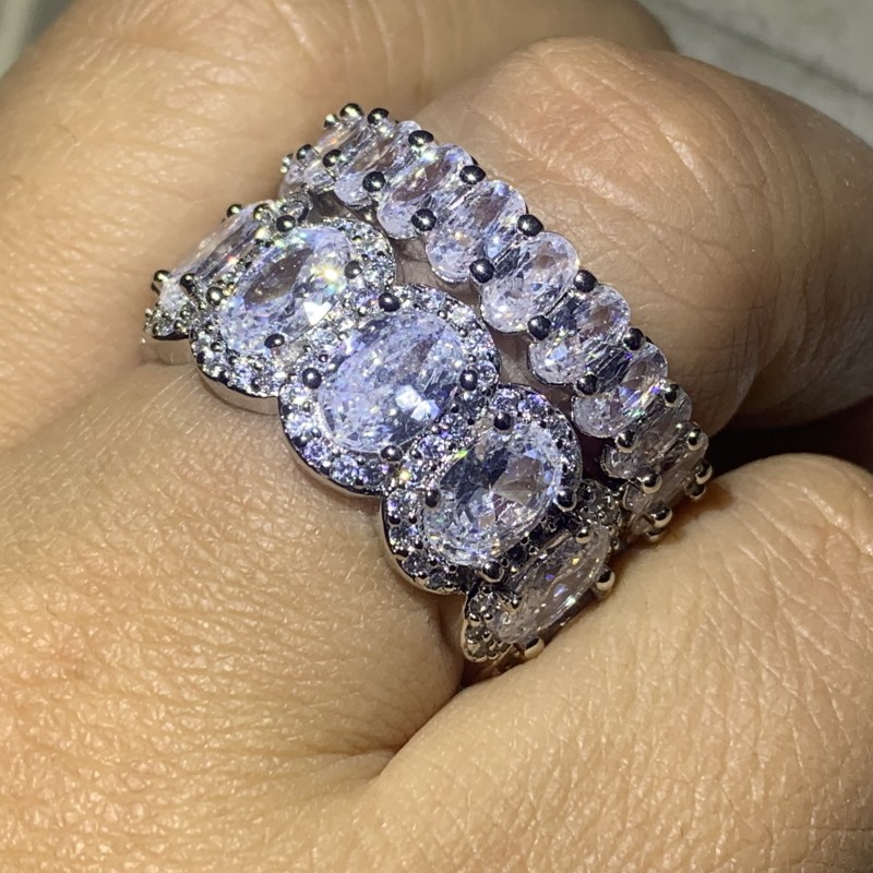 Oval Cut Cubic Zirconia Promise Ring in Sterg Sier for Women