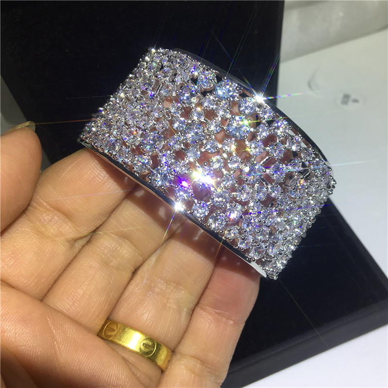 Choucong Luxury Hollow Bangle cuff White Gold Filled 5A Zircon stone Silver color Bracelets Bangles for women bridal bijoux