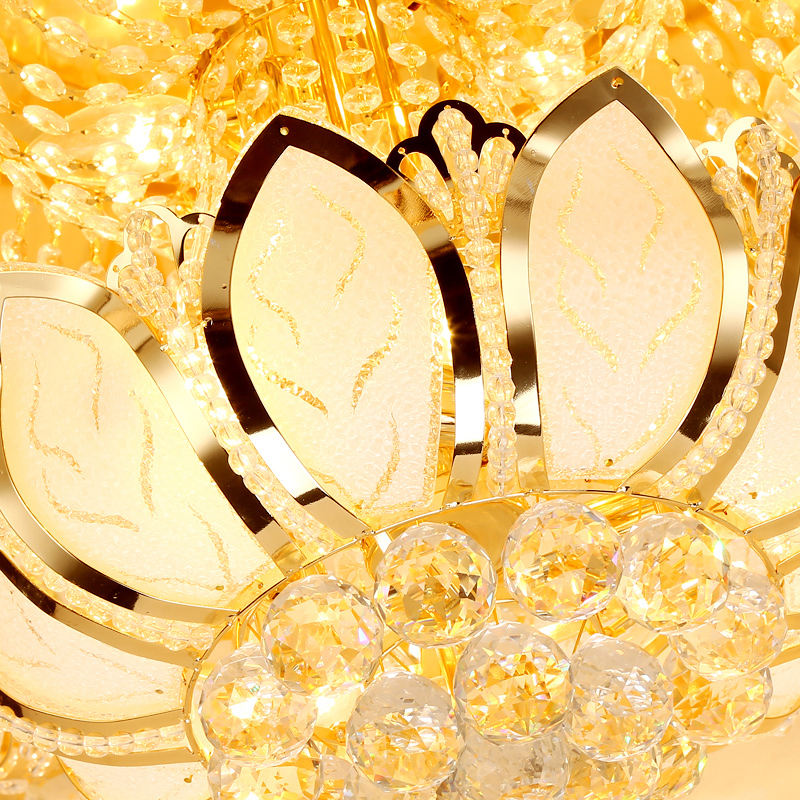 LED Modern Golden Crystal Ceiling Lights Fixture American chandeliers Lamps American Round Gold Lotus Flower Temple Home Indoor Lighting