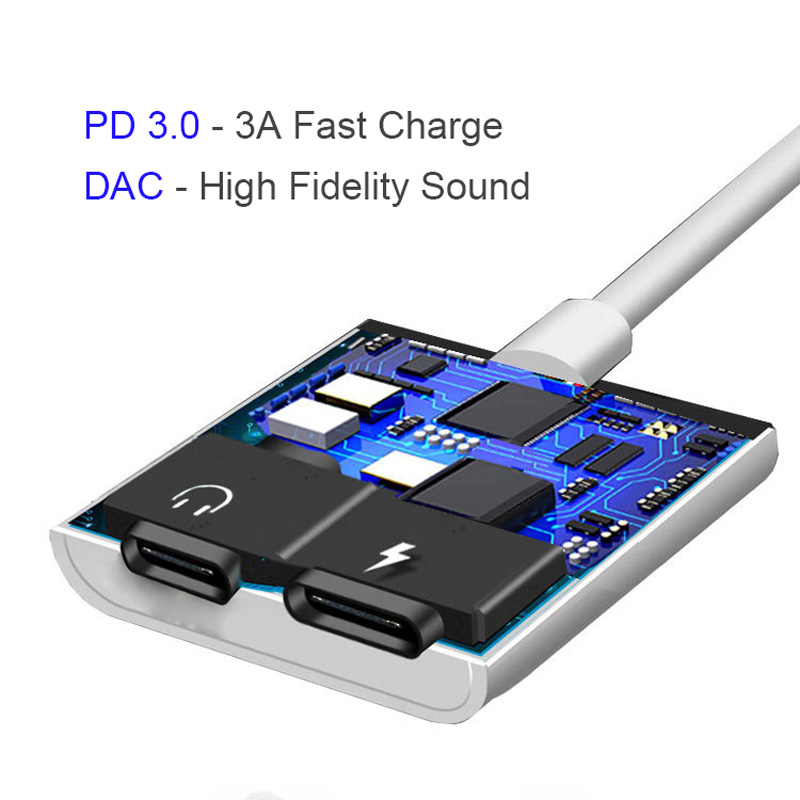 2 in 1 USB C Adapter o and Charger Splitter 3A Fast charging and DAC HIFI music 1 Type C Male to 2 Type-C female port for Pixel Hu