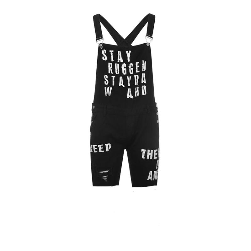 Fashion Men's Hole Jeans Jumpsuits Shorts Summer Streetwear Distressed Denim Bib Overalls For Man Suspender Pants