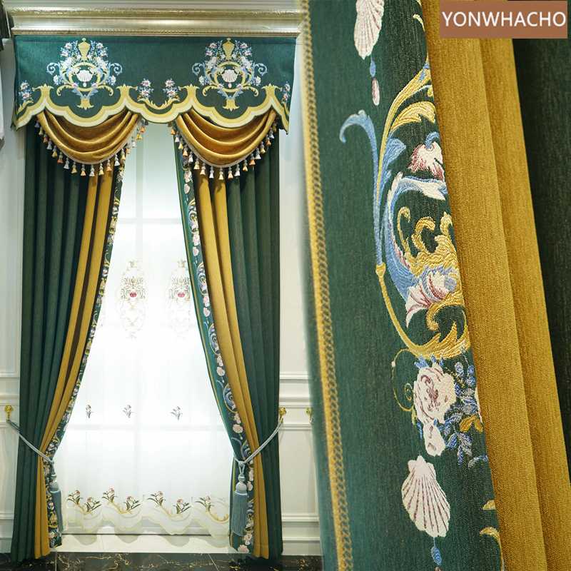 Custom curtains American high-grade chenille seamless stitching green cloth blackout curtain valance tulle panel C121
Custom curtains American high-grade chenille seamless stitching green cloth blackout curtain valance tulle panel C121