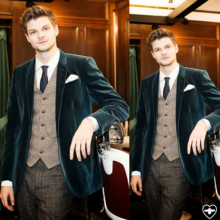 Fashion Men Velvet Wedding Tuxedos Only One Button Jacket For Groomsmen Peaked Lapel Custom Made Blazer