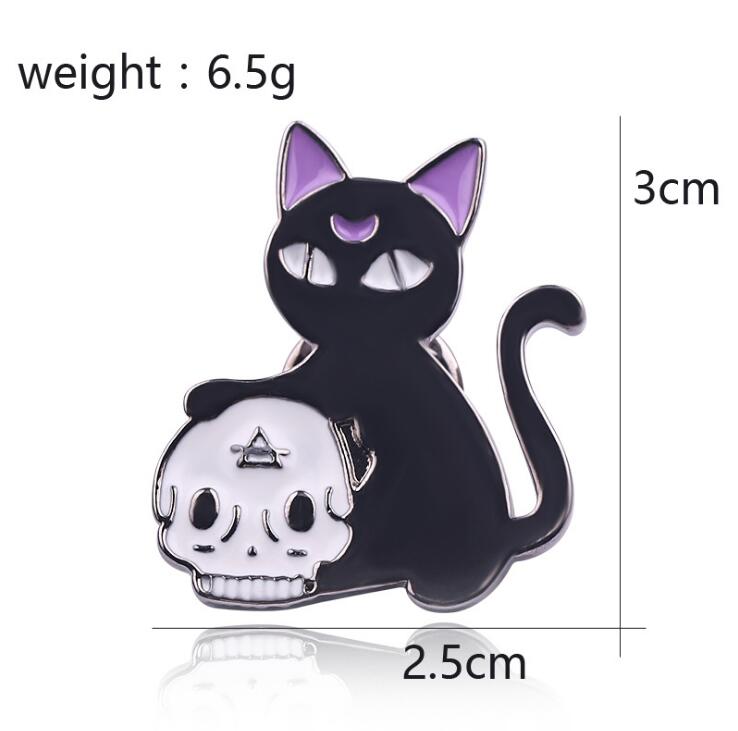 Bad Witch Needle Crystal Ball Handmade Black Cat Skull Retro Enamel Pin Brooch Badge Decorative Cowboy Halloween Jewelry