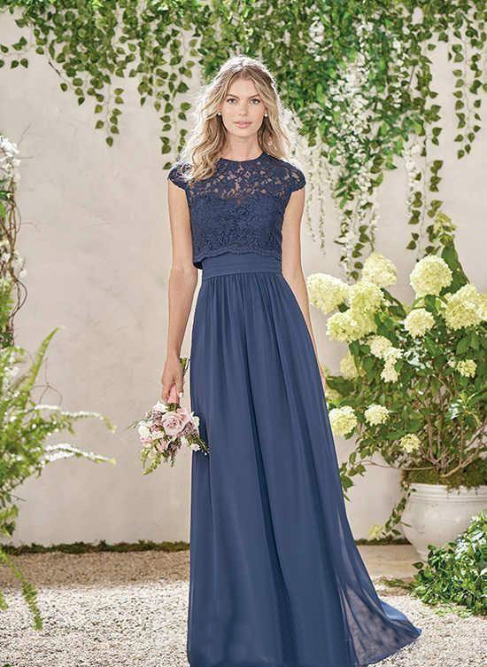 Elegant Cheap Dark Navy Long Bridesmaid Dress Two Pieces Lace Maid of Honor Dress Wedding Guest Gown Custom Made Plus Size