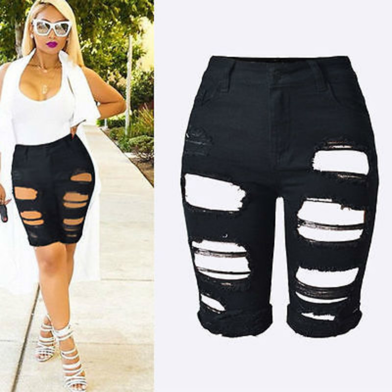 Sexy Womens Elastic Hole Short Pants Denim Shorts Ripped Jeans Trousers C19041102