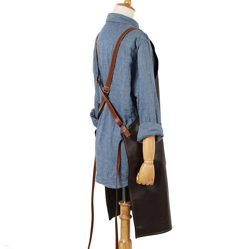 2019 Fashion adjustable PU Leather Strap Apron for Women men BBQ Senior Cafe Work Apron cooking barber Kitchen Custom print