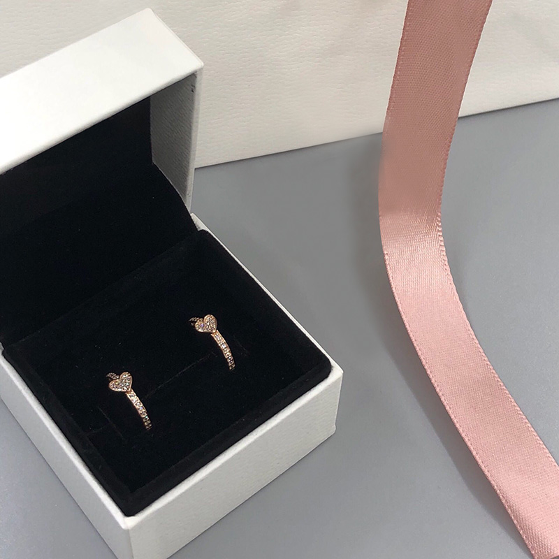 Real 925 Sterling Silver Huggie Earrings for Pave Heart Hoop Earrings Women Girls stud Earrings with Original box6703062